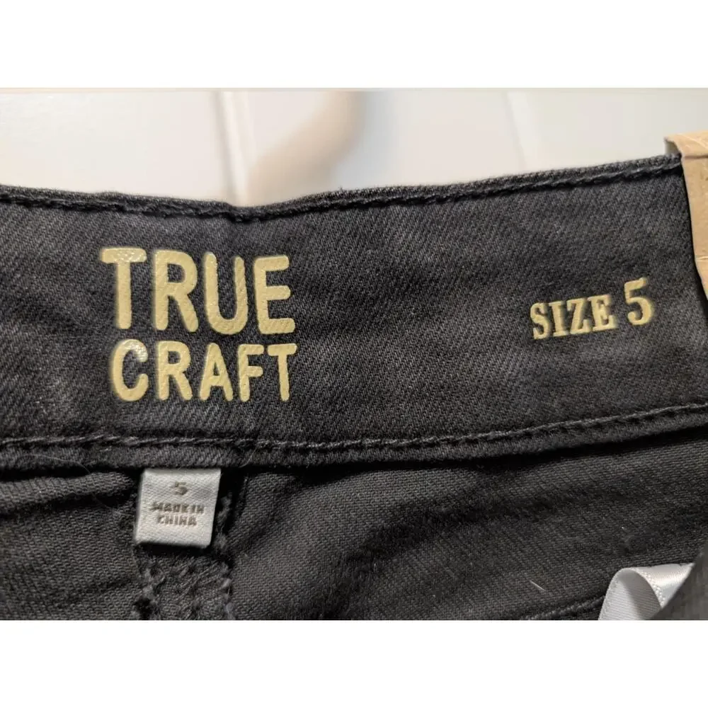 True Craft Women’s Juniors Distressed Skinny Black Denim Jeans Size 5 Y2K Grunge